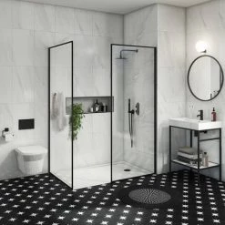 Arezzo 1400 x 900 Walk In Enclosure (incl. 800 Matt Black Framed Screen, Side Panel + White Tray) 11 Arezzo 1400 x 900 Walk In Enclosure (incl. 800 Matt Black Framed Screen, Side Panel + White Tray) -Shower Enclosure Ranges Shop 89SQBWS14T d6 460
