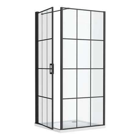 Arezzo 700 x 700 Matt Black Grid Frameless Pivot Door Shower Enclosure + Tray 5 Arezzo 700 x 700 Matt Black Grid Frameless Pivot Door Shower Enclosure + Tray - Image 5