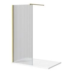 Arezzo 1400 x 900 Fluted Glass Brushed Brass Profile Wet Room (800 Screen, Square Support Arm + Tray) -Shower Enclosure Ranges Shop AZFGBB149 d4 460