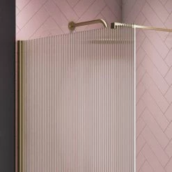 Arezzo 1600 x 800 Fluted Glass Brushed Brass Walk In Enclosure (inc. Main Screen, Side Panel + Tray) -Shower Enclosure Ranges Shop AZFGBB149E d2 460 1