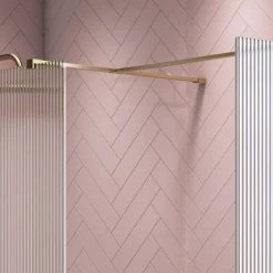 Arezzo 1400 x 900 Fluted Glass Brushed Brass Walk In Enclosure (inc. Main Screen, Side Panel + Tray) -Shower Enclosure Ranges Shop AZFGBB149E d4 460