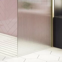 Arezzo 1600 x 800 Fluted Glass Brushed Brass Walk In Enclosure (inc. Main Screen, Side Panel + Tray) -Shower Enclosure Ranges Shop AZFGBB149E d5 460 1