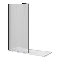 Arezzo 1700 x 700 Bath Replacement Wet Room (1000mm Matt Black Fluted Glass Screen w. Tray)