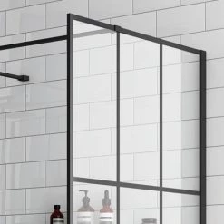 Arezzo 1600 x 800 Matt Black Grid Wet Room (inc. Screen, Side Panel + Tray) -Shower Enclosure Ranges Shop AZMBG02 d2 460