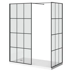 Arezzo 1600 x 800 Matt Black Grid Wet Room (inc. Screen, Side Panel + Tray) -Shower Enclosure Ranges Shop AZMBG02 d4 460
