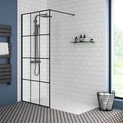 Arezzo 1700 x 800 Matt Black Grid Wet Room (inc. Screen + Tray)