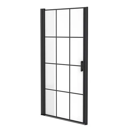 Arezzo 800mm Matt Black Grid Frameless Pivot Shower Door + Tray for Recess 4 Arezzo 800mm Matt Black Grid Frameless Pivot Shower Door + Tray for Recess - Image 4