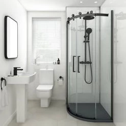 Arezzo Matt Black 900 x 900mm Frameless Quadrant Shower Enclosure -Shower Enclosure Ranges Shop AZQ9 d2 460