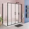 Toreno Matt Black 1400 x 700mm Double Sliding Door Shower Enclosure + Pearlstone Tray