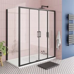 Toreno Matt Black 1400 x 900mm Double Sliding Door Shower Enclosure without Tray
