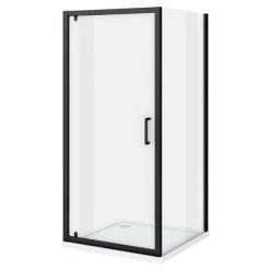 Toreno Matt Black 760 x 760mm Pivot Door Shower Enclosure + Pearlstone Tray -Shower Enclosure Ranges Shop BLK76PDE d3 460