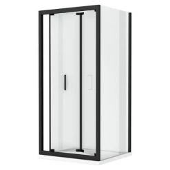 Toreno Matt Black 800 x 800mm Bi-Fold Door Shower Enclosure + Pearlstone Tray -Shower Enclosure Ranges Shop BLK8BFSE d3 460