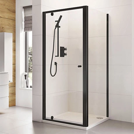 Roman Haven6 Matt Black 6mm Square Pivot Door Shower Enclosure - 760 x 760mm 1 Roman Haven6 Matt Black 6mm Square Pivot Door Shower Enclosure - 760 x 760mm