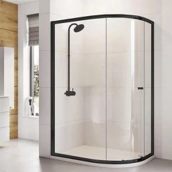 Roman Haven6 Matt Black Frame Offset Shower Enclosure - 1000 x 800mm - H3SQ810CB