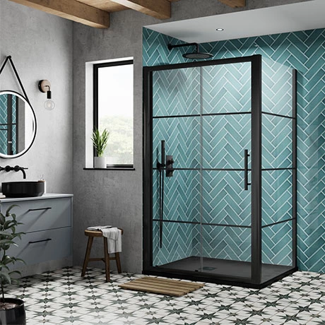 Hudson Reed Matt Black 1400 x 900mm Sliding Door Shower Enclosure + Black Tray 1 Hudson Reed Matt Black 1400 x 900mm Sliding Door Shower Enclosure + Black Tray