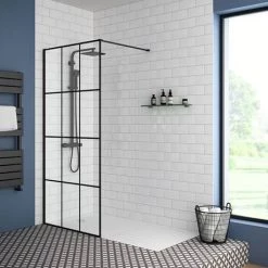 Arezzo 1950mm Matt Black Grid Wetroom Screen + Support Arm 6 Arezzo 1950mm Matt Black Grid Wetroom Screen + Support Arm -Shower Enclosure Ranges Shop MBG d2 460