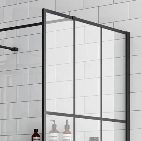 Arezzo 1950mm Matt Black Grid Wetroom Screen + Support Arm 4 Arezzo 1950mm Matt Black Grid Wetroom Screen + Support Arm - Image 4