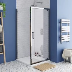 Monza 800 x 800mm Pivot Door Shower Enclosure + Pearlstone Tray