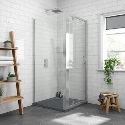 Newark 800 x 800mm Pivot Door Shower Enclosure + Slate Effect Tray