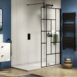 Venice 1400 x 900 Matt Black Abstract Grid Wet Room (800mm Screen + Tray)
