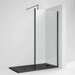 Venice Matt Black Outer Framed 8mm Wetroom Screen with Support Arm (1950mm High) - Various Sizes -Shower Enclosure Ranges Shop VEN7OFWS ll 460
